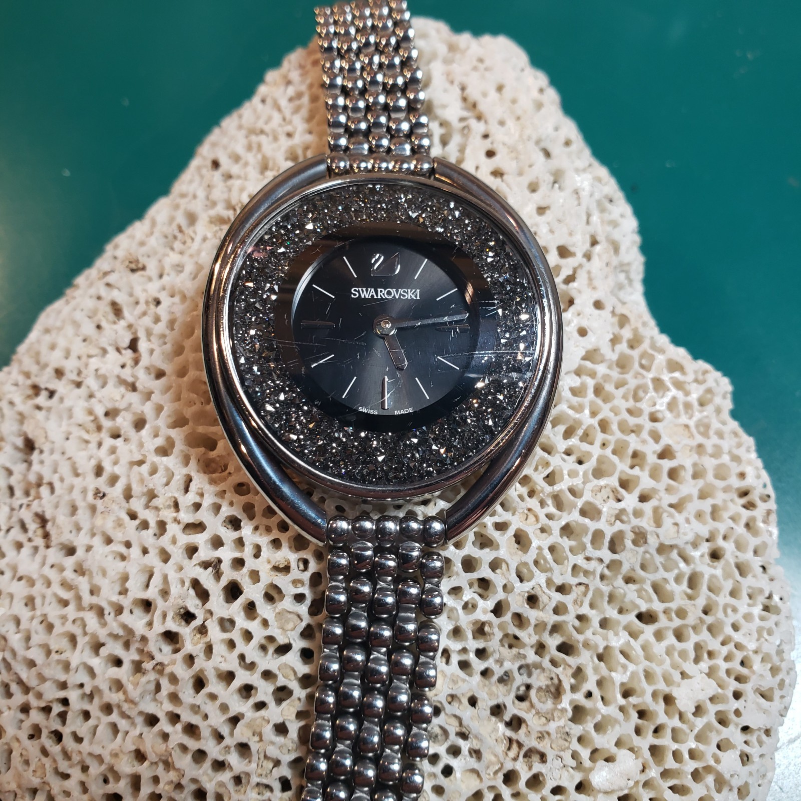 Swarovski Crystalline Women’s SWISS Made Oval Watch 5181664 Black Dial 38mm