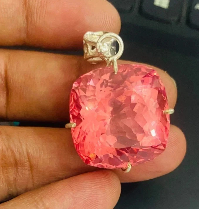 30 Ct Natural Padparadscha Sapphire Cushion Cut 925 Silver Pendant Gemstone