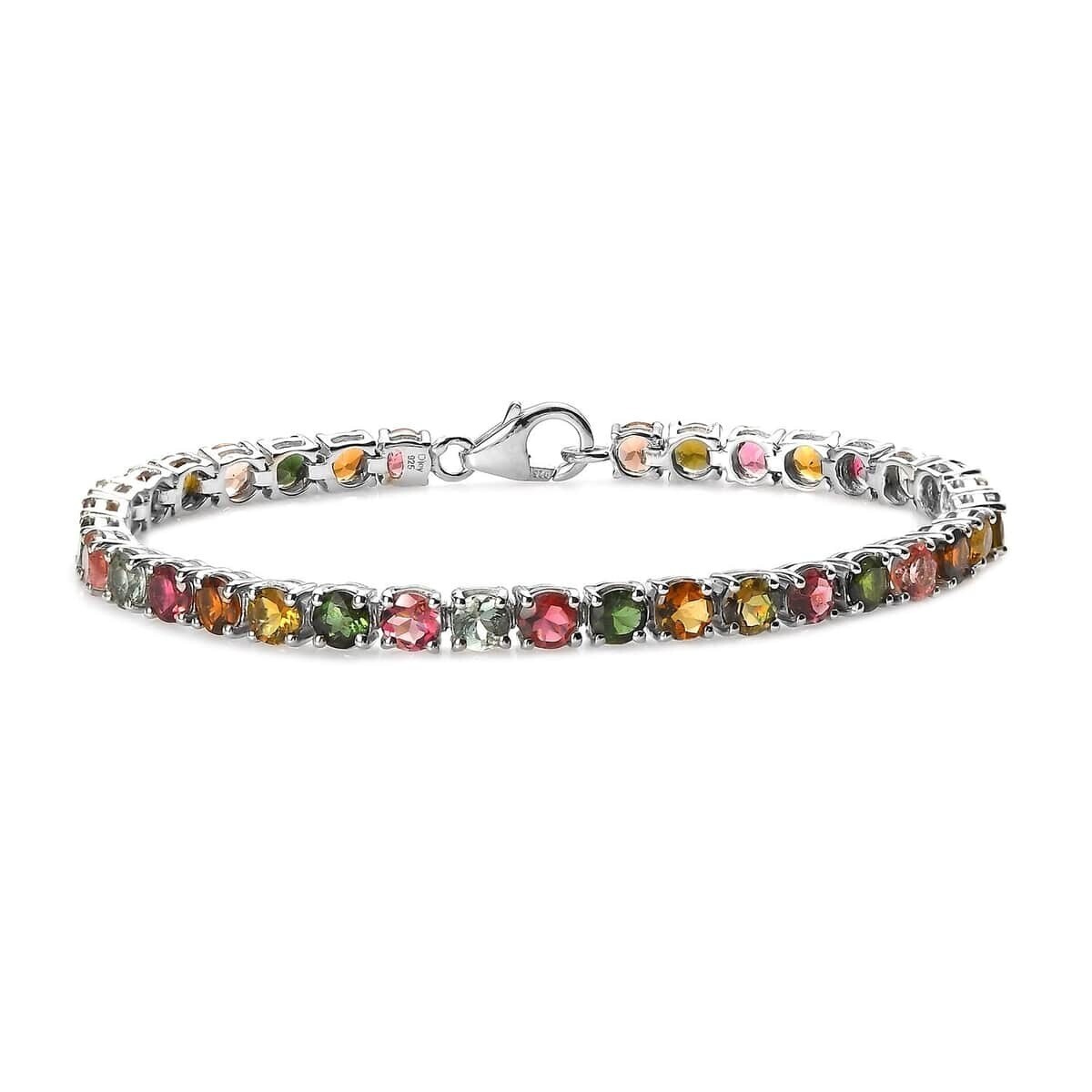 Multi-Tourmaline Tennis Bracelet in Platinum Over Sterling Silver (6.50 In) 8.50