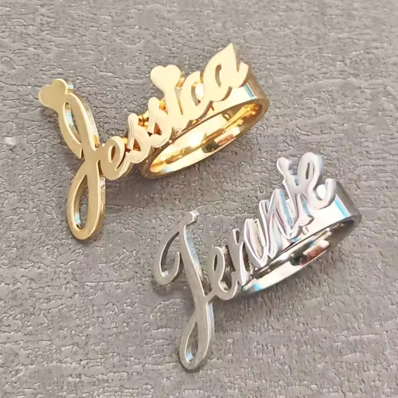Personalized Name Ring Band Wedding Gift Custom Jewelry Women Gold Silver