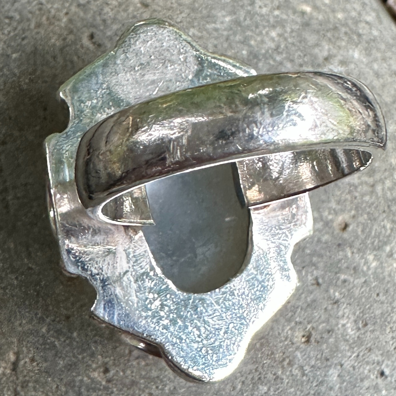 Oval Moonstone Bezel Ring in Sterling Silver SZ 5.5 w Applied Frame Design, 10g