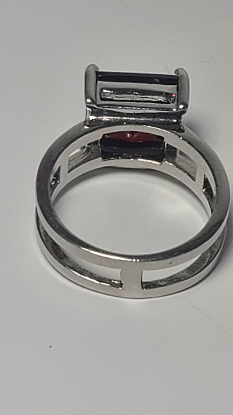 .925 Sterling Silver Solitaire Red CZ Princess Cut Art Deco Ring Sz 7.75 (J2)