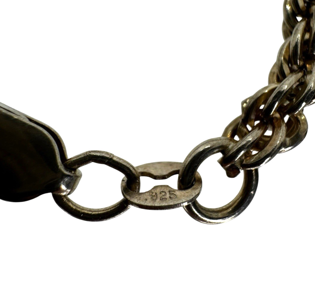 Solid Sterling Silver 925 4mm Rope Chain Bracelet 7.5 Inch