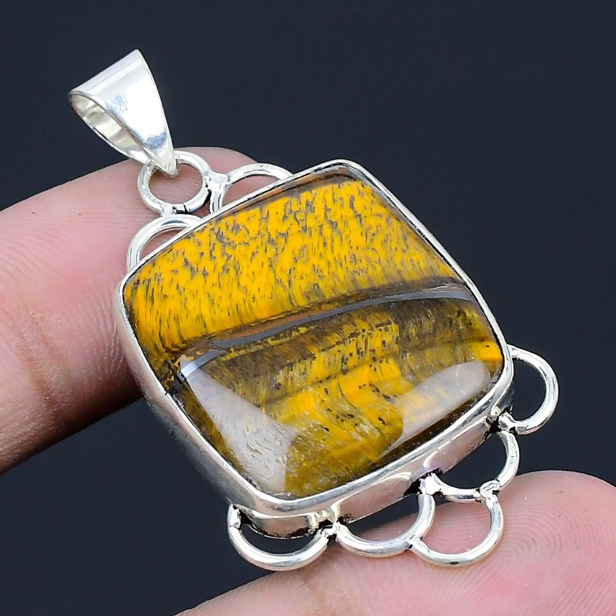 Tiger Eye Gemstone Handmade 925 Sterling Silver Jewelry Pendant 1.97″