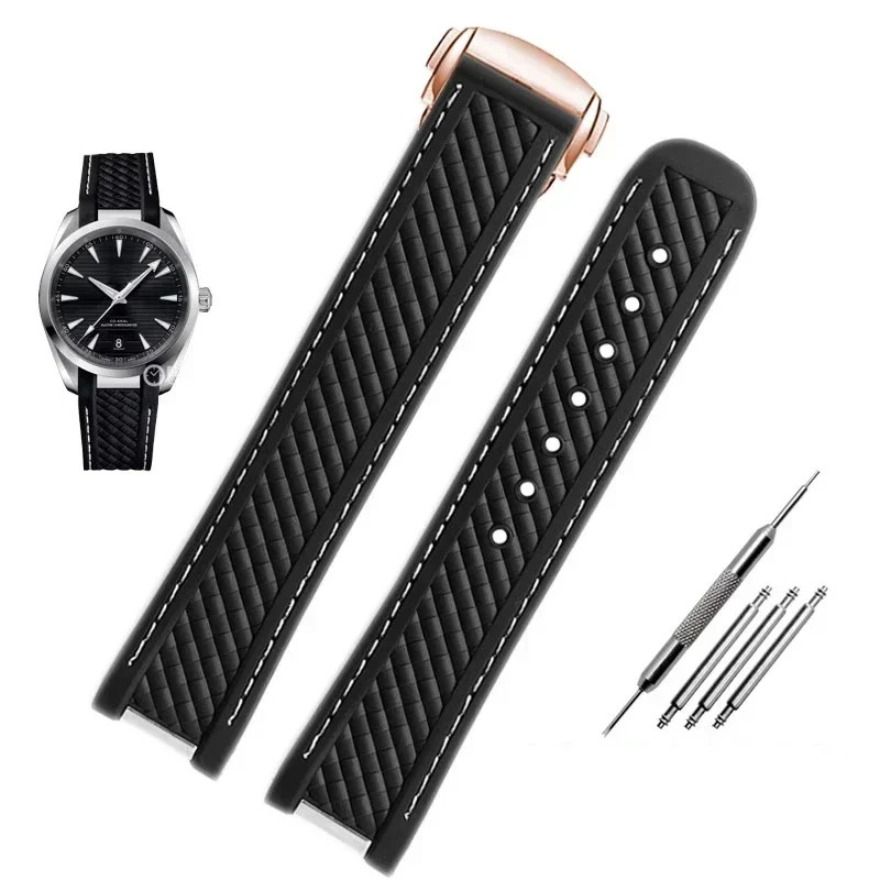 Rubber Strap for Omega Seamaster Aqua Terra 300 20mm – Blue Steel Buckle