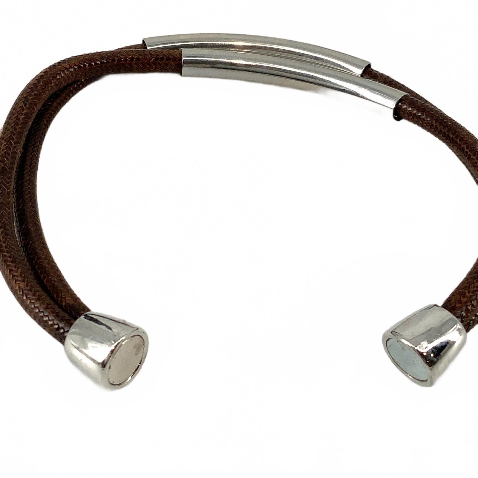 Vintage Brown Braided Cord Silvertone Southwestern Double Strand Wrap Bracelet