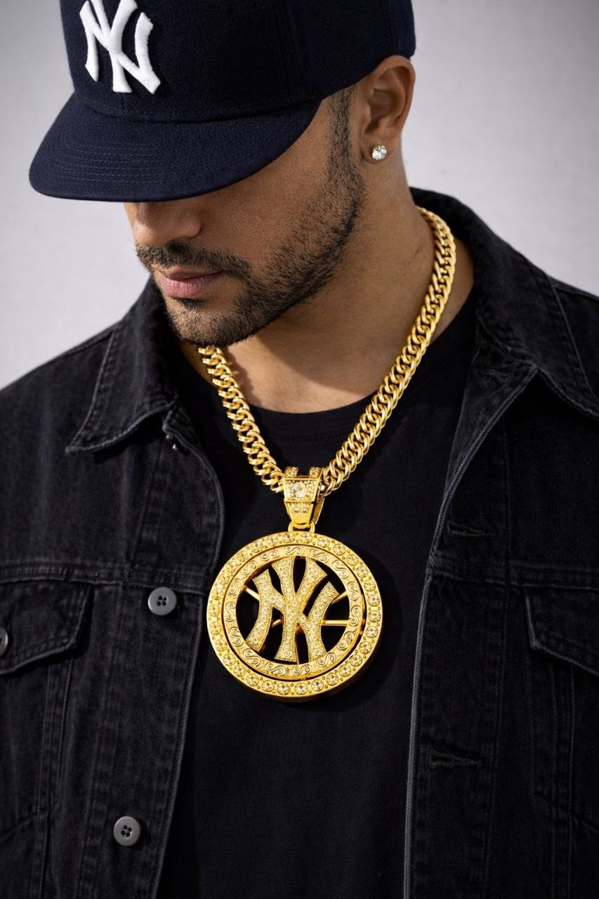 NY Medallion Necklace Hip Hop Cuban Chain Pendant Bling Jewelry Gift