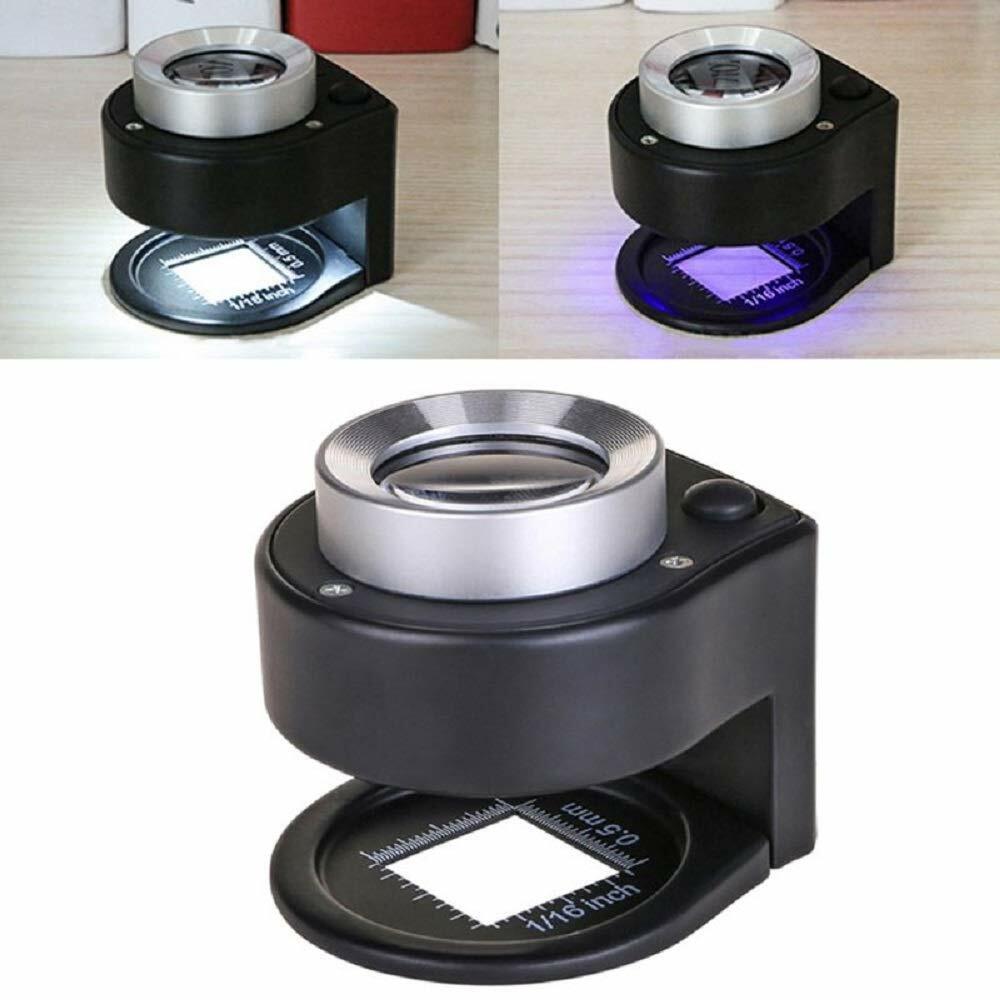 30X Loupe Magnifier with 6 Light Desktop Portable Metal Magnifier Folding Scale