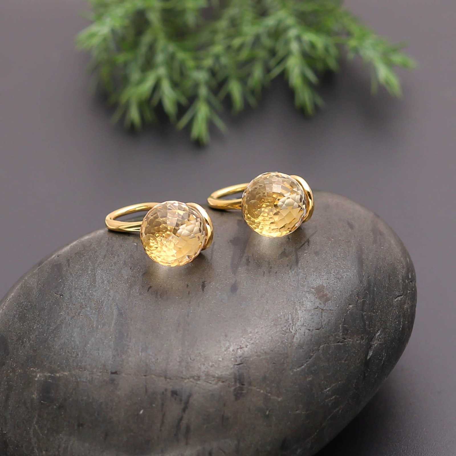 Natural Citrine Quartz Ball Dangle Earring Gold Fill 925 Sterling Silver Jewelry