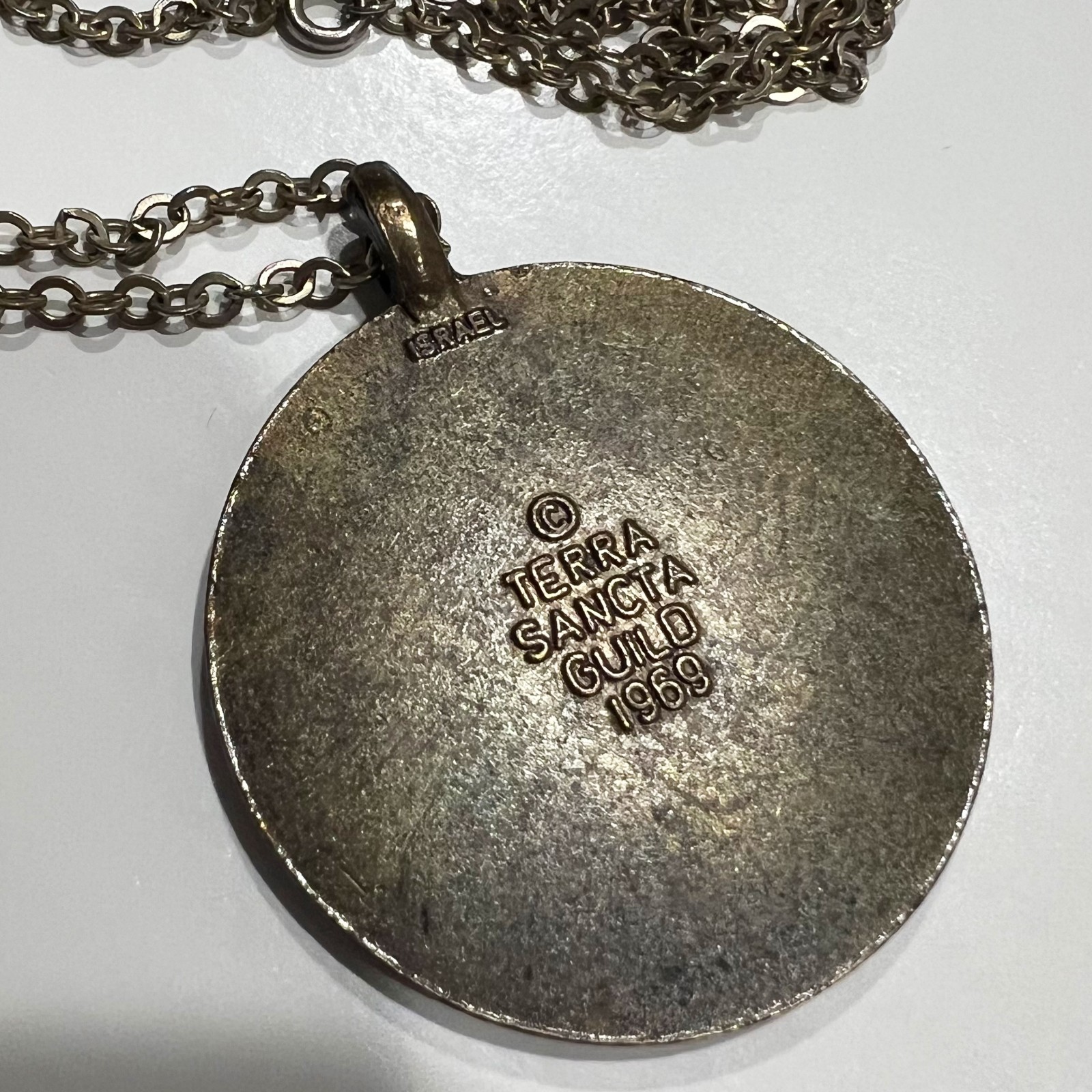 Vintage 1969 Terra Sancta Guild Israel Hebrew YHWH Pendant Necklace Enamel