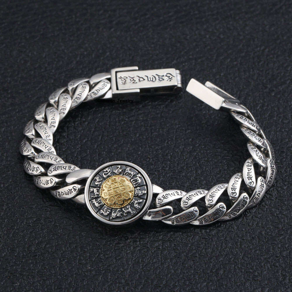 Pure S925 Sterling Silver Chain Round Six Wirds Curb Link Bracelet 7.1-8.7inch
