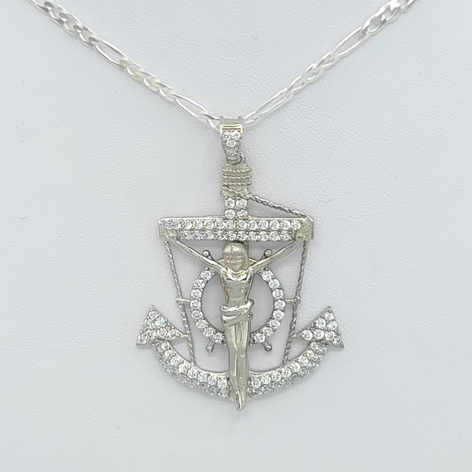 925 Solid Sterling Silver Jesus Cross Crucifix Anchor Pendant – Optional Chain