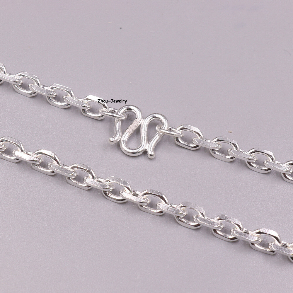 Pure S999 Fine Silver 999 Chain Women Men 5mm Square O Link Chain 35-37g 21.6in