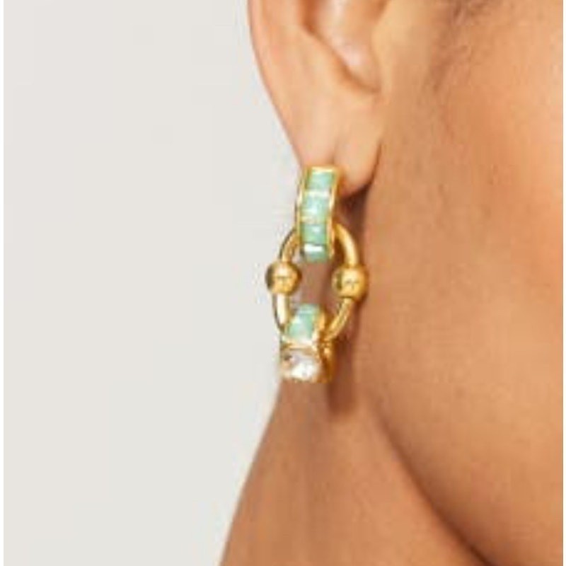 Gas Bijoux Bo Rivage Turquoise Crystal Hoop Earrings 24k Gold Plated