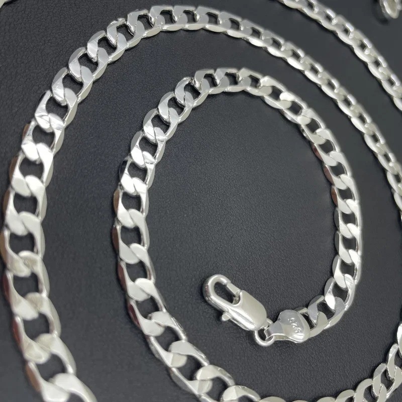 Solid 925 Sterling Silver Curb Chain Necklace Men Women Wedding Engagement Gift