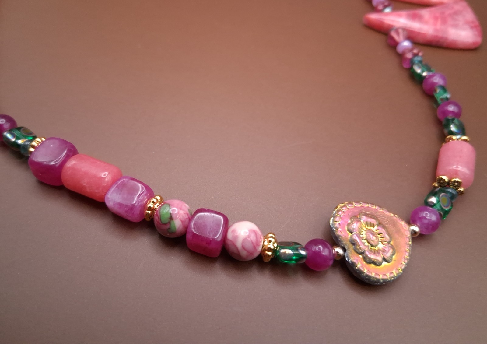 Rhodochrosite Statement Necklace with Rhodochrosite & Asstd Pink Beads
