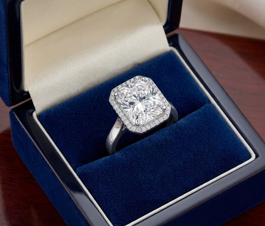 RARE 8.00 Ct Certified Radiant Cut White Natural Diamond Ring White Gold Finish