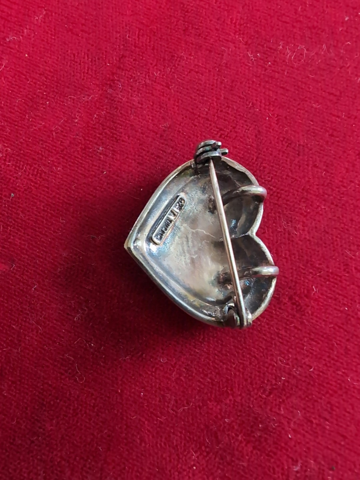 Sterling Silver Marcasite Red Heart Pin Brooch Pendant Vintage Jewelry