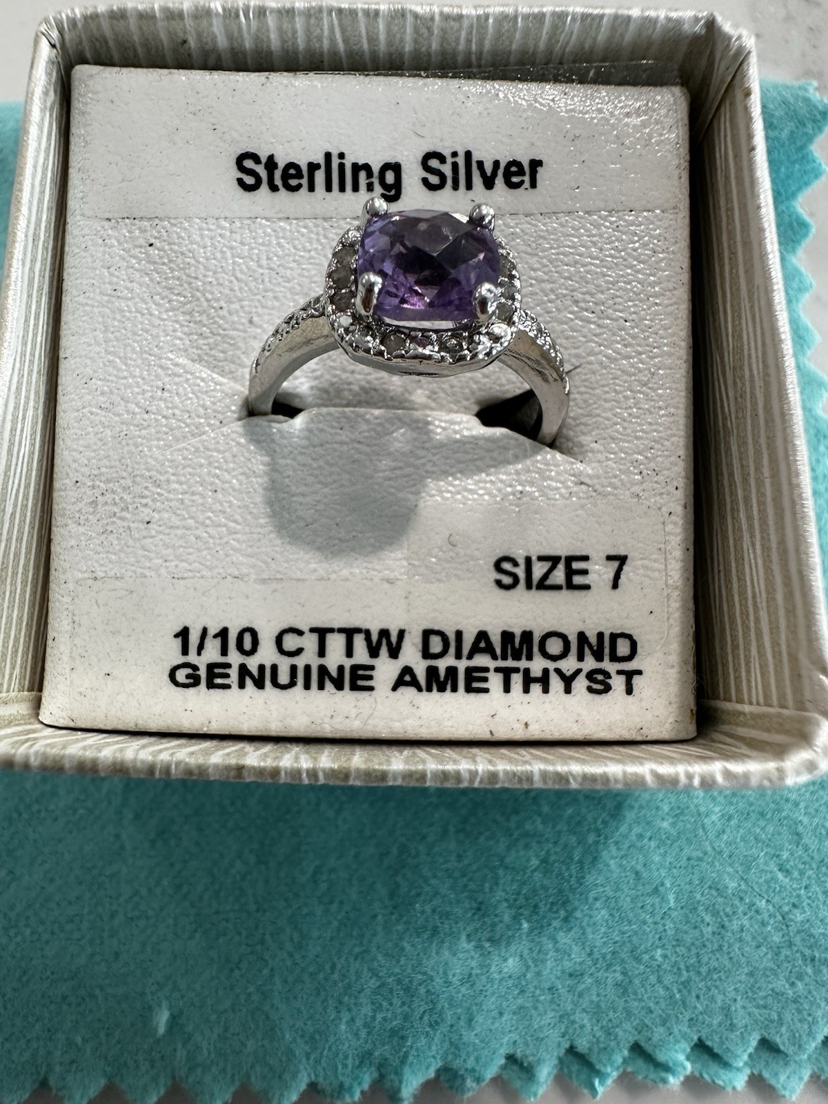 Victoria Townsend Sterling Silver Genuine Amethyst Diamond Ring Size 7 in Box