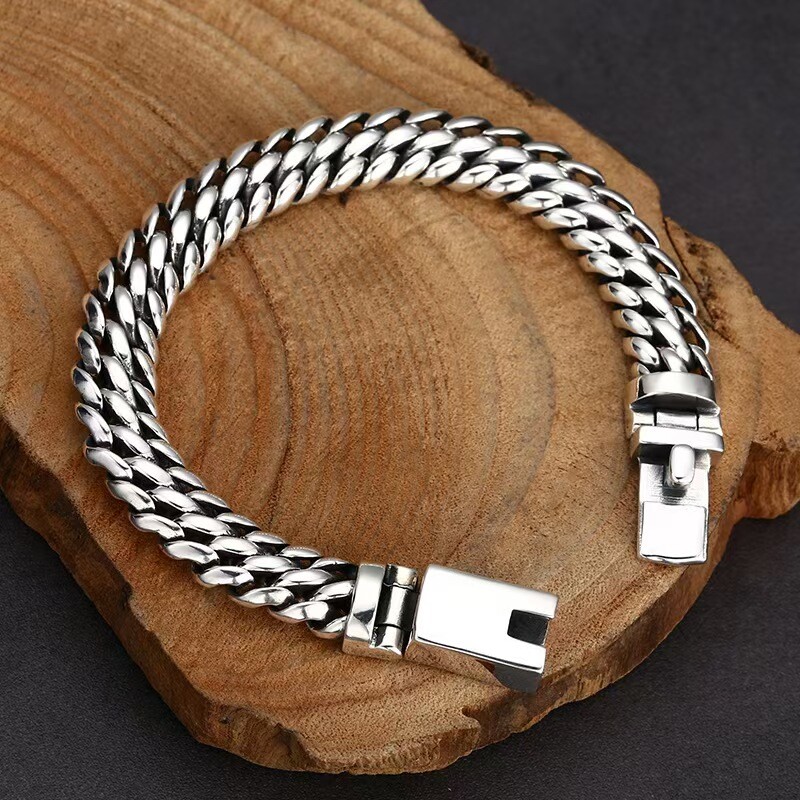 Pure S925 Sterling Silver Chain 11mm Double Wheat Link Bracelet 57-58g 7.9inch
