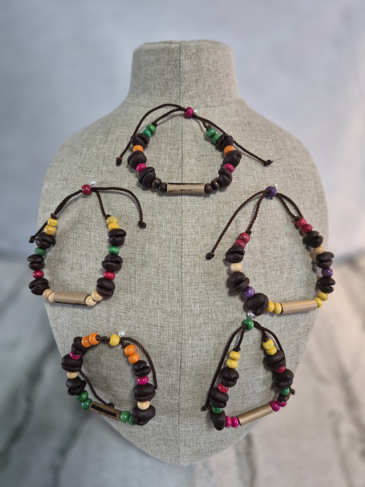 Natural Coffee Beans and Wood Bracelets
