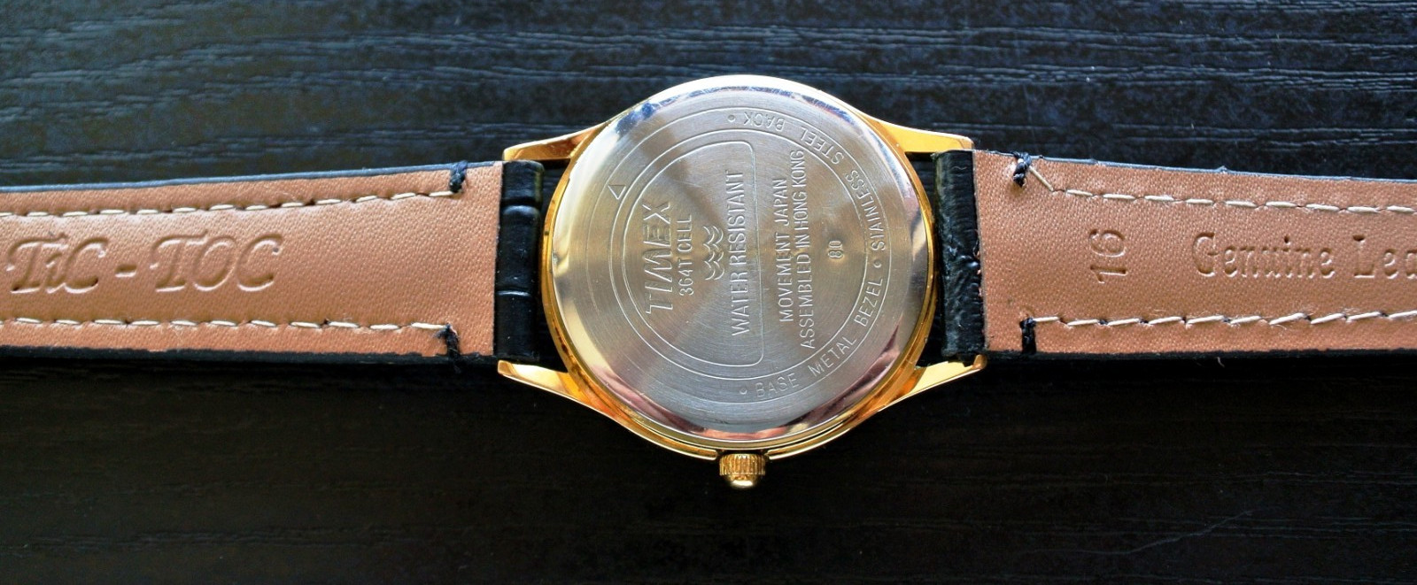 VINTAGE TIMEX DATE ELEGANT MOON PHASE DIAL QUARTZ MEN’S GOLD BLACK LEATHER WATCH