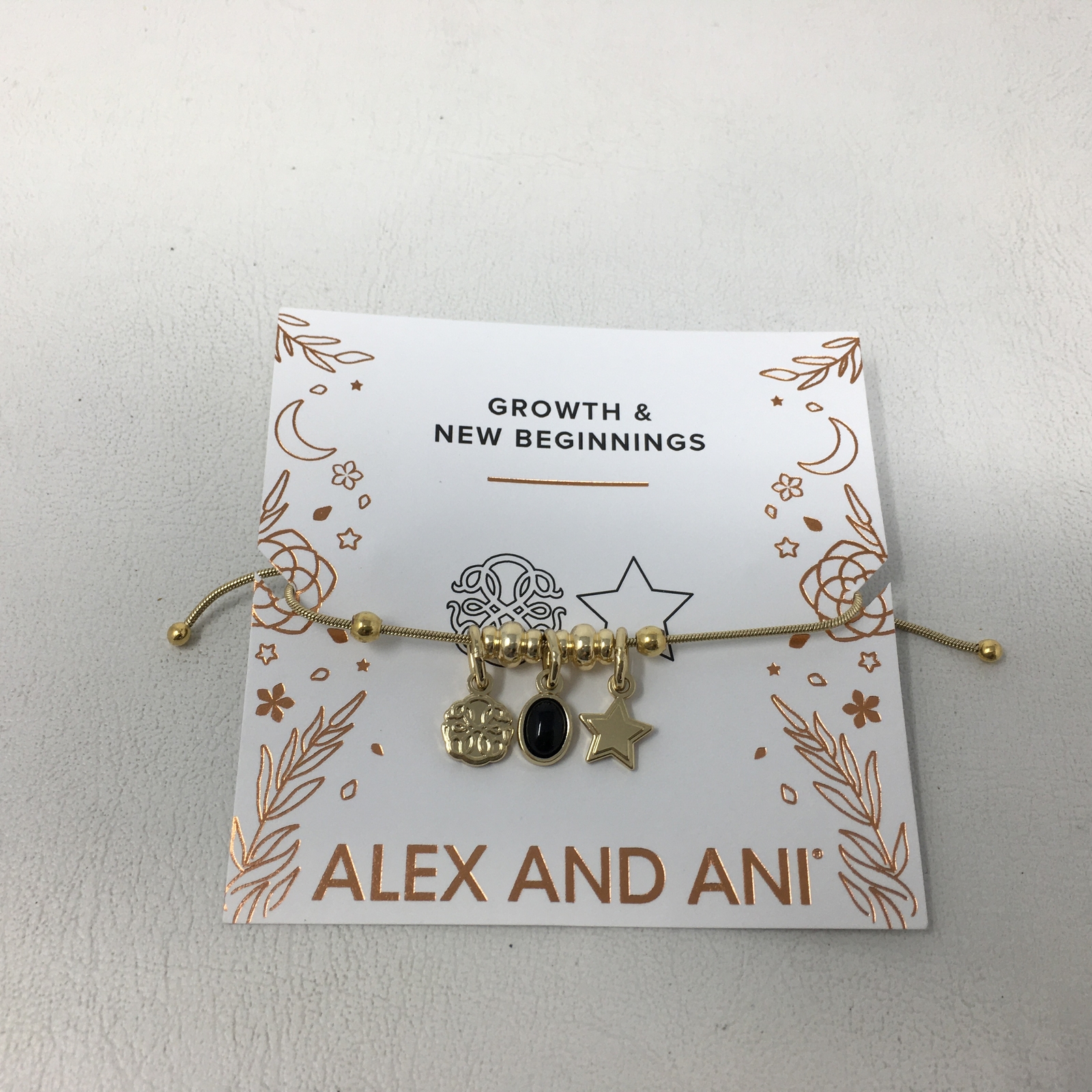 Alex and Ani Path of Life & Onyx Expandable Bracelet, Shiny Gold Finish