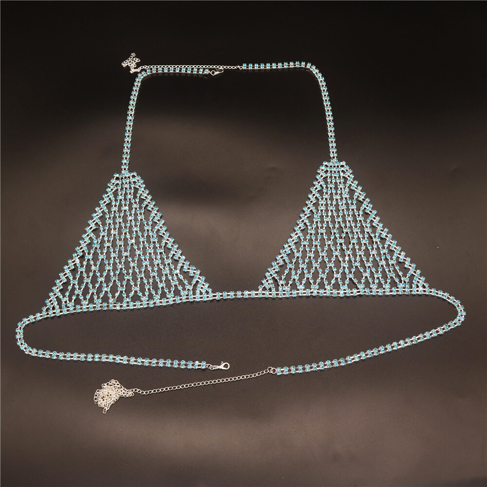 2/3pcs Rhinestone Body Chain Jewelry Women Bikini Chest Bra Thong Sexy Lingerie