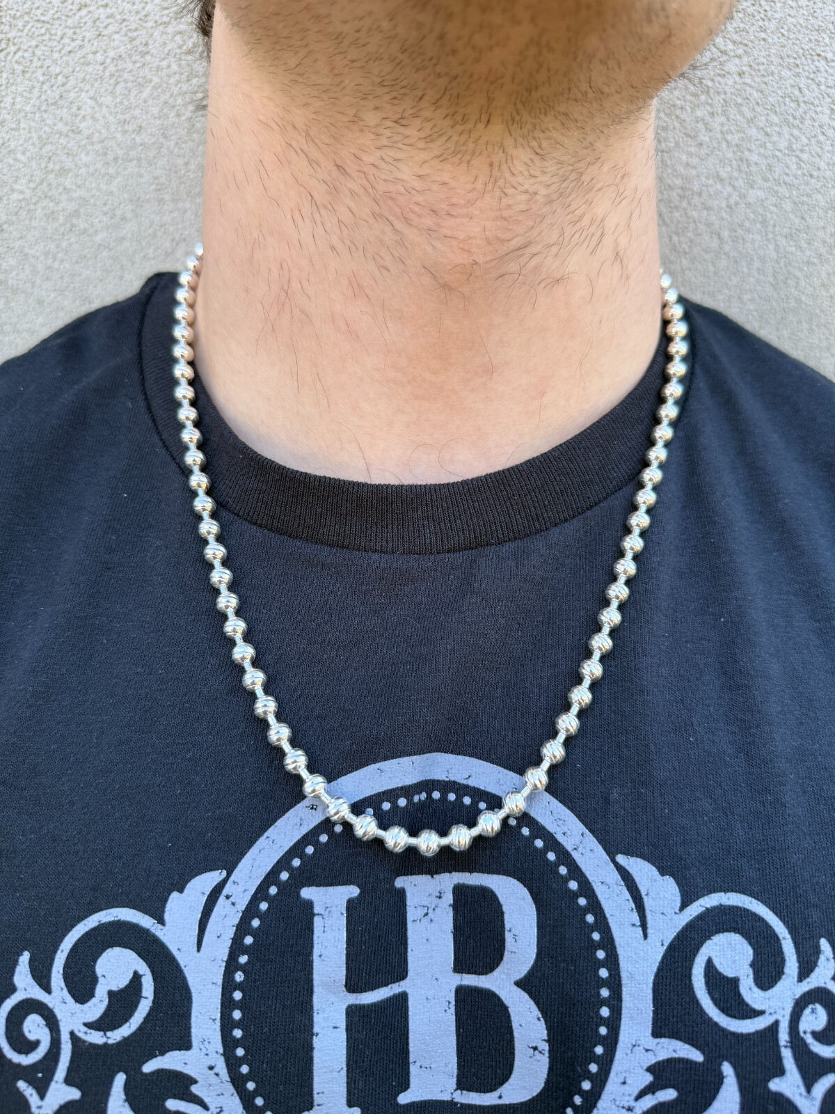 Solid 925 Sterling Silver 6mm Ball Bead Chain Moon Cut Dog Tag Mens Necklace