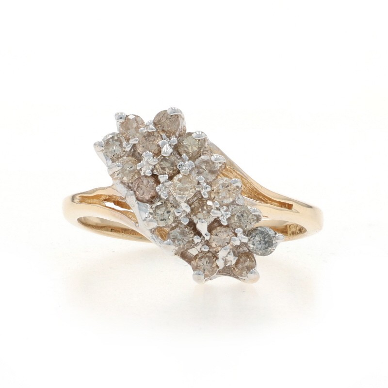 Yellow Gold Diamond Cluster Cocktail Ring – 10k Round .50ctw Waterfall Bypass