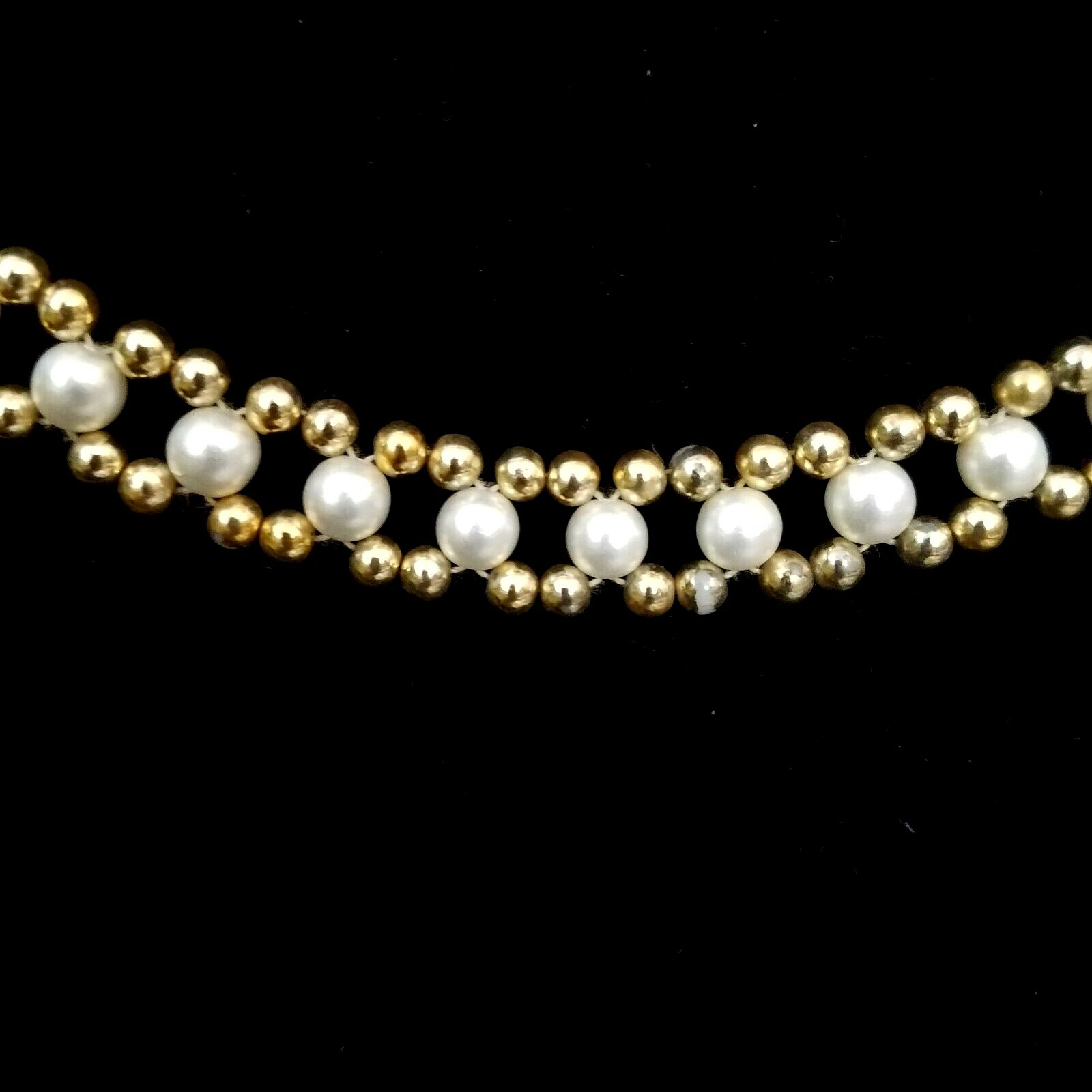 Pearl Faux 36″ Long Statement Runway Necklace Wrap Mini Gold Balls Beads