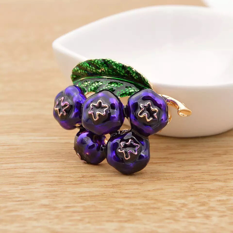 ZARD Blueberry Brooch in Purple Enamel Natural Jewelry Fruit Jewellery Broche