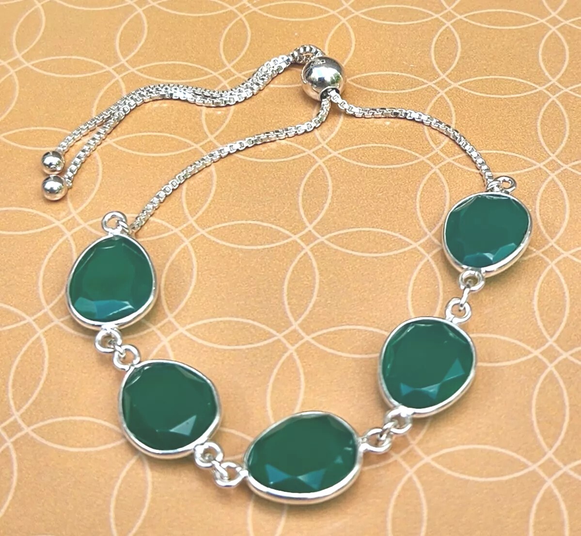 925 Sterling Natural Green Onyx Bolo Adjustable Bracelet 9.5 Inches, 19.40 ctw