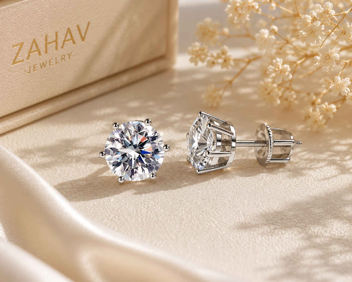 Moissanite Stud Earrings 18K Gold Plated VVS1 925 Sterling Silver Screw Back 5-8