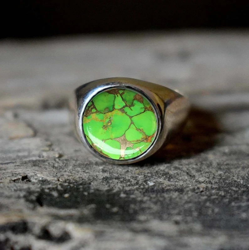 Solid 925 Sterling Silver AA Natural Copper Turquoise Gemstone Men’s Unisex Ring