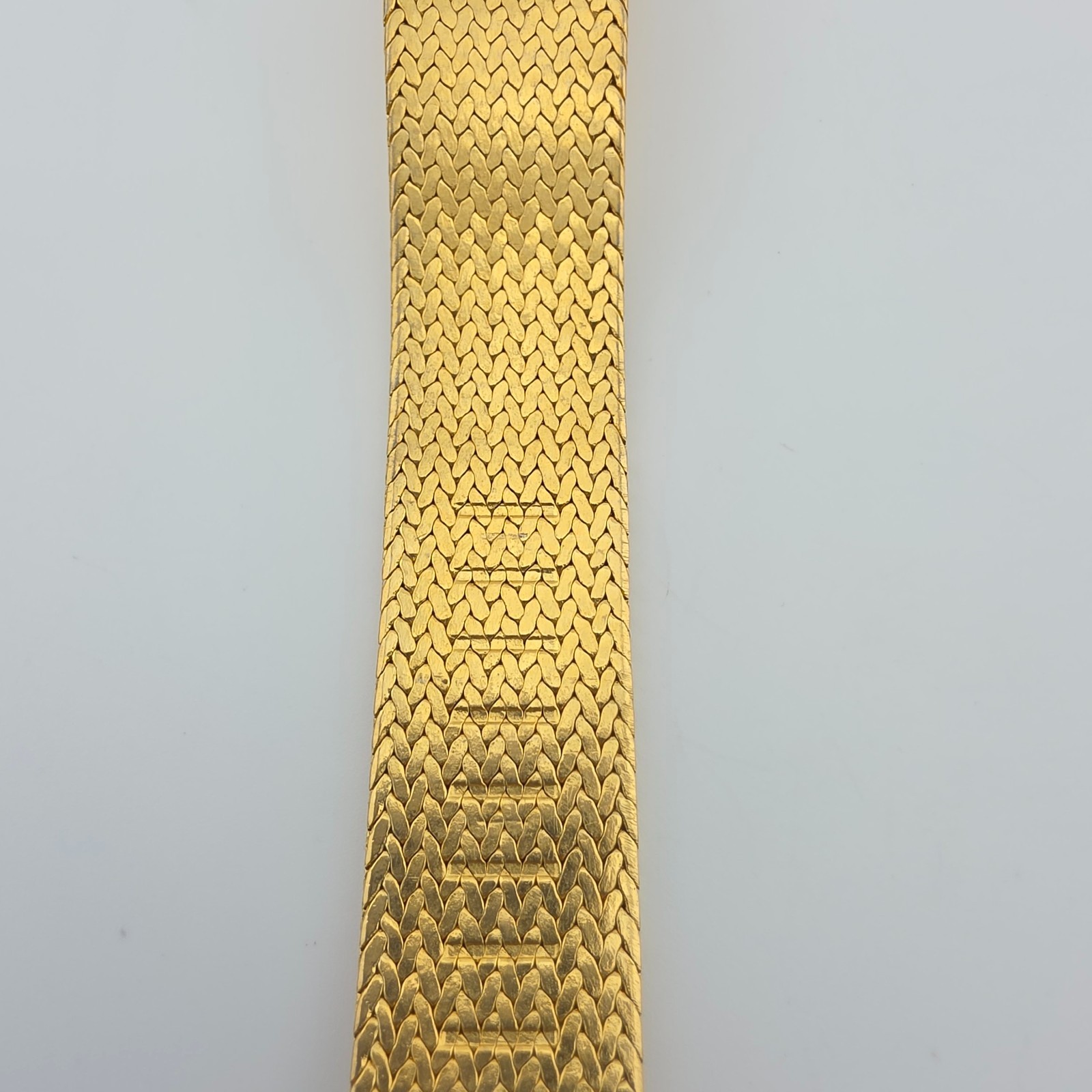 Vtg GENEVA Elegance Ladies Watch Crystal Indices Basket Weave Band Gold Plate 8″