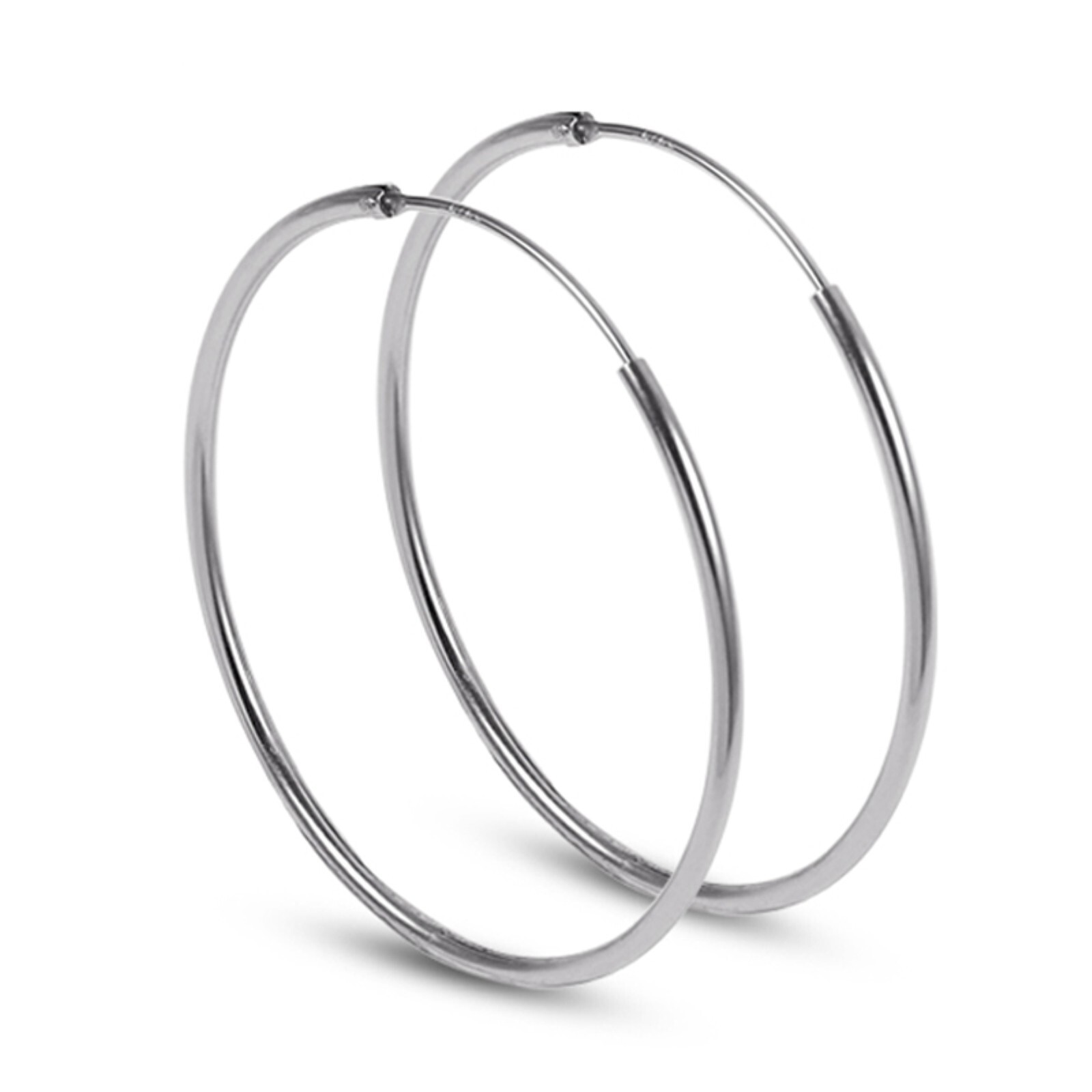 Sterling Silver Hinged Plain Hoop Sleep Earrings 40mm 50mm