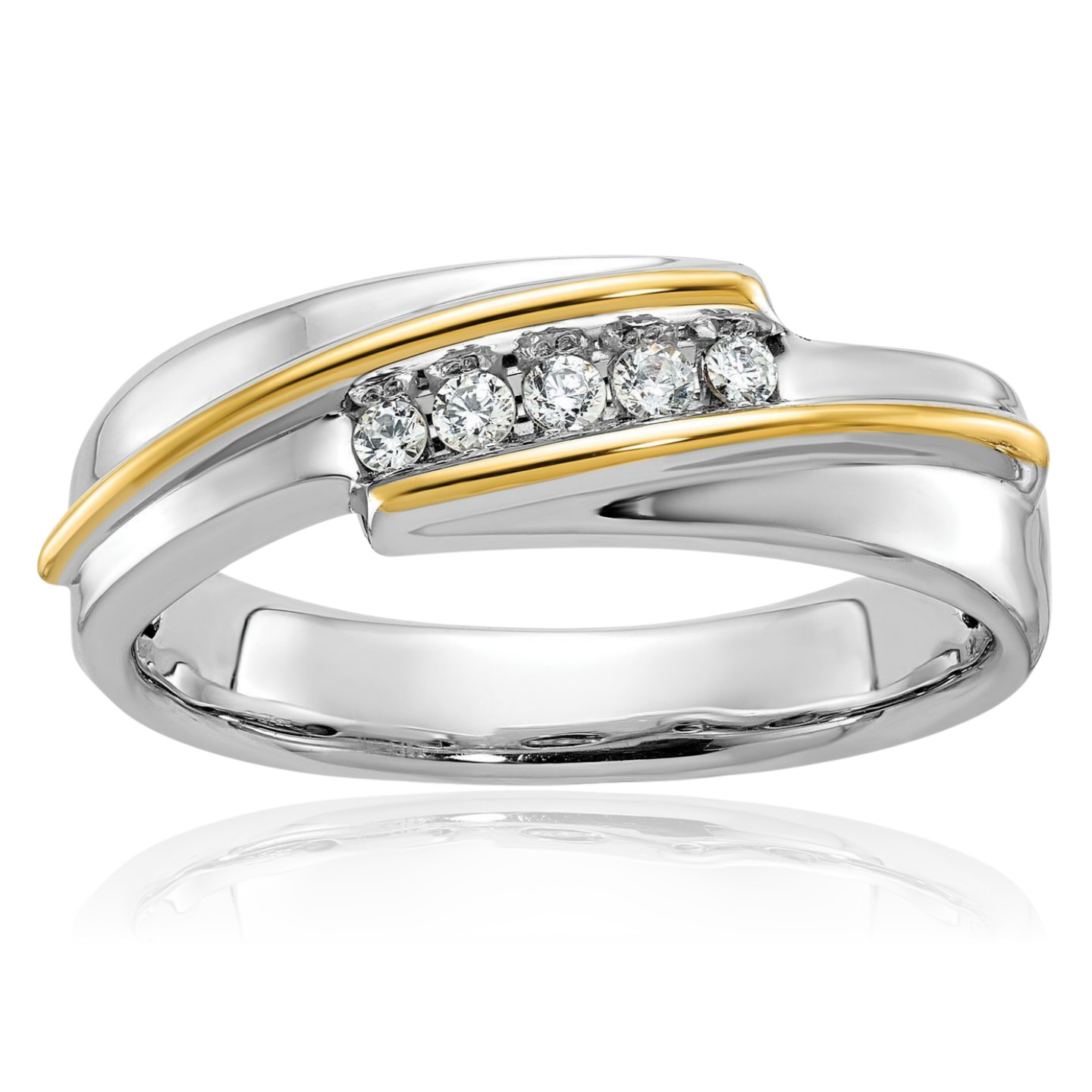 14K Solid Two Tone Gold 0.18 ct Diamond Wide Five Stone Wedding Ring 7.21mm
