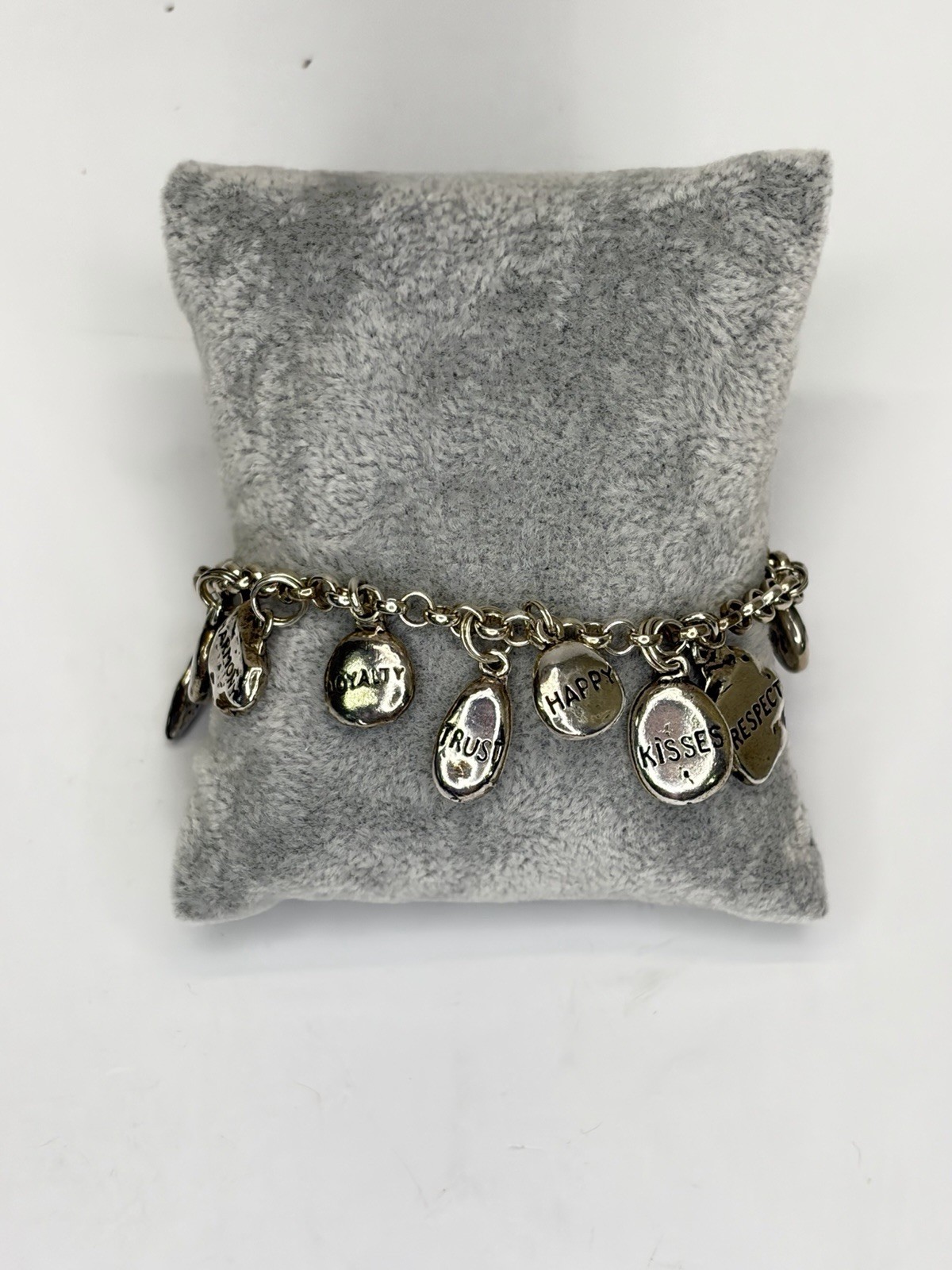 Vintage DV 925 Sterling Silver Inspirational Word Pebble Charm Bracelet 40g 7.5″