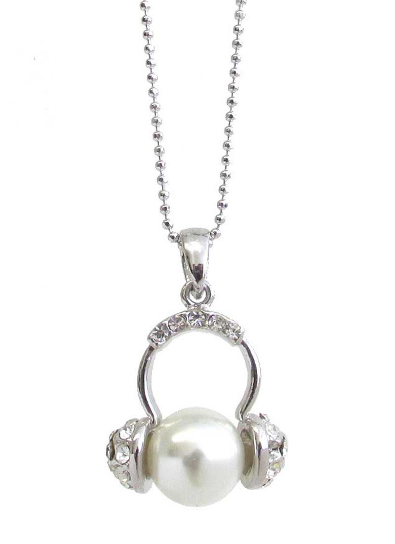 Crystal and Pearl Headset Pendant Necklace for Women
