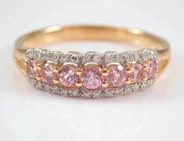 2.50Ctw Simulated Pink & White Diamond Wedding Band Ring 14k Yellow Gold Plated