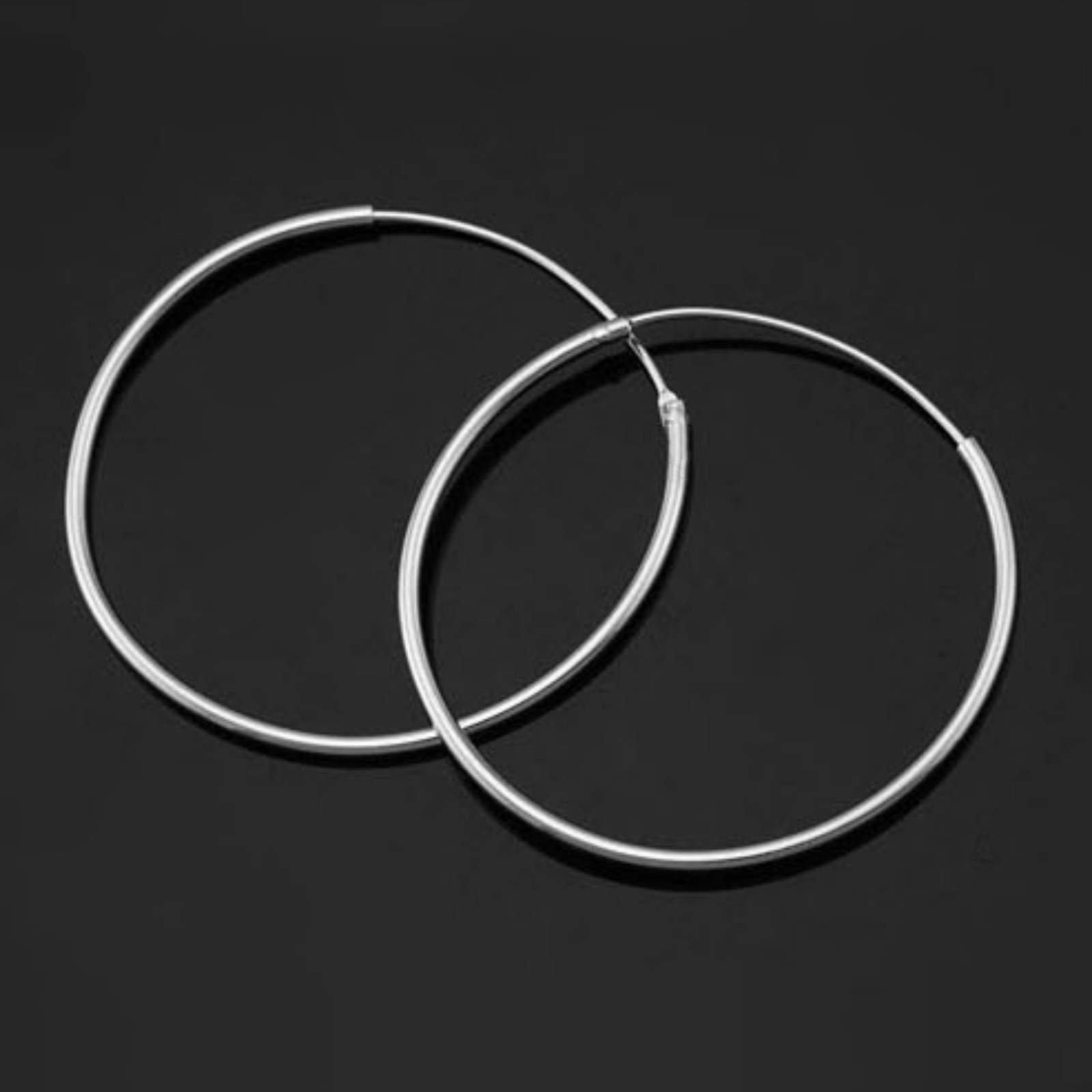 Sterling Silver Hinged Plain Hoop Sleep Earrings 40mm 50mm