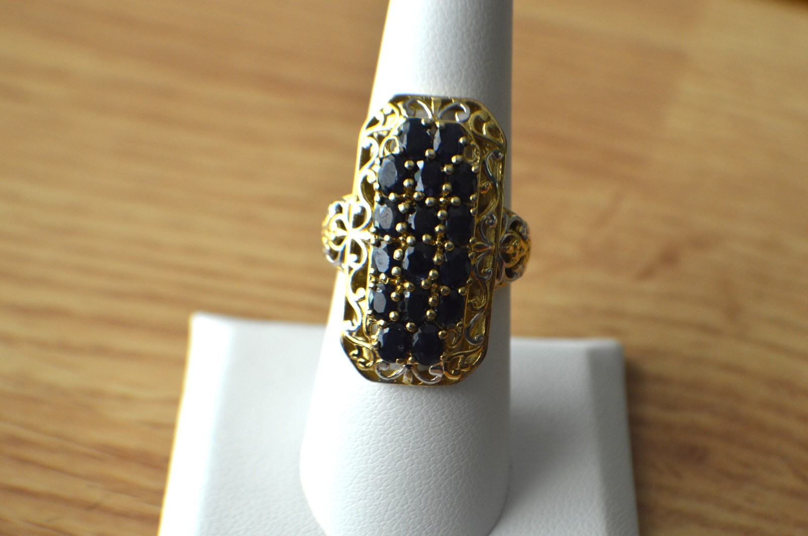 3.85ct Kanchanaburi Blue Sapphire Ring 18k YG & Rhodium over Fine Silver Size 7