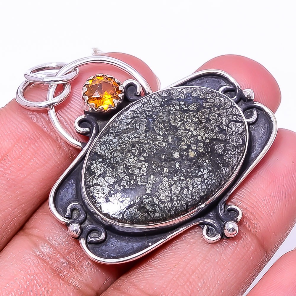 Marcasite – Callahan Mine & Citrine 925 Sterling Silver Pendant 1.76″ P34