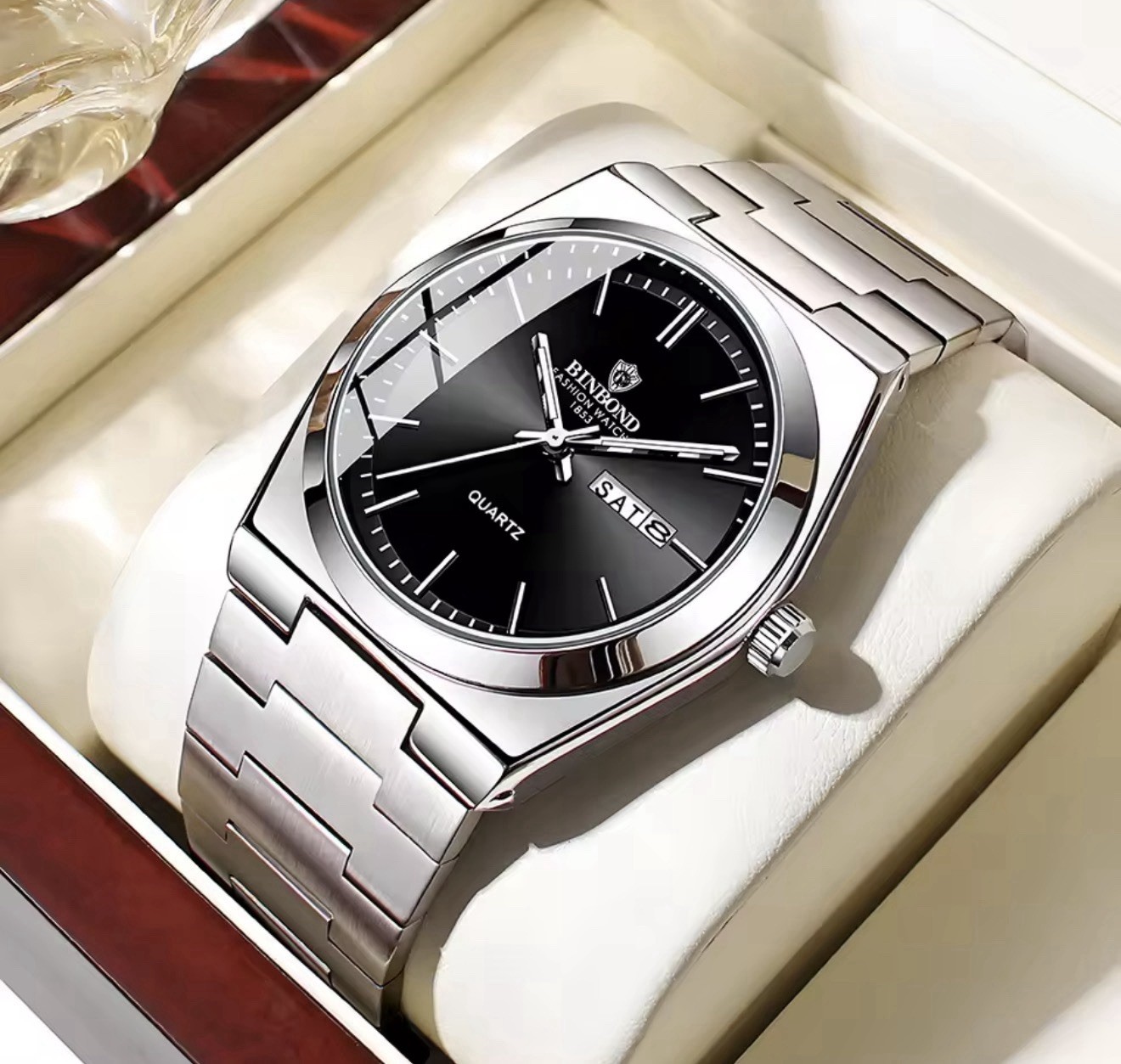UTHAI Men’s Luxury Stainless Steel Quartz Watch Waterproof Business Calendar