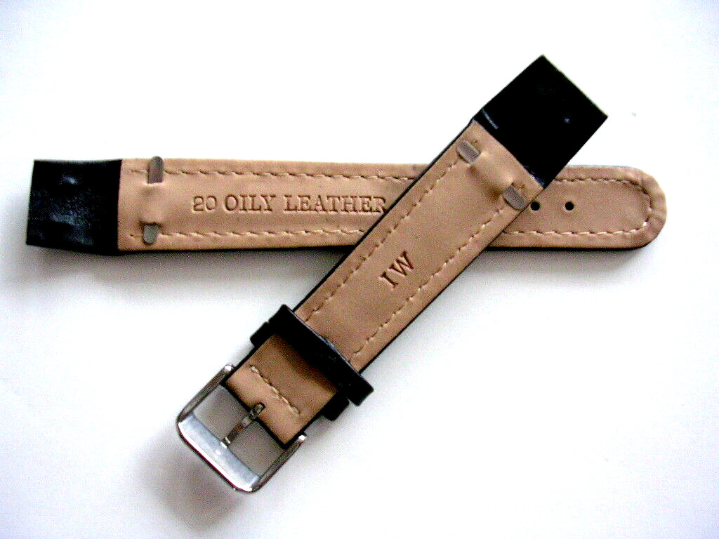 20mm Black Open End Oily Leather Aviator Pilot Mil watch band IW SUISSE 18-19-22