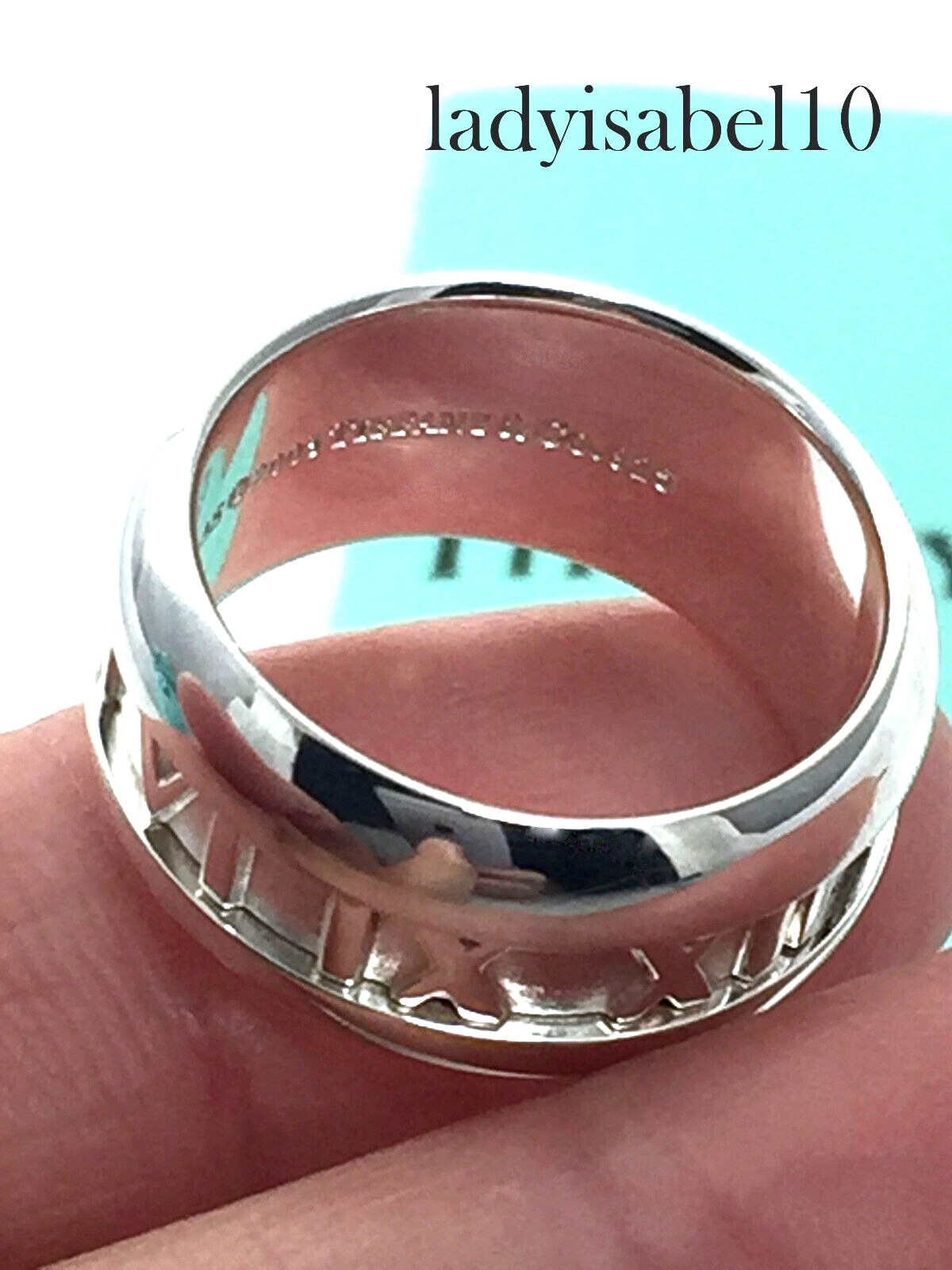 Sz 4.75 Tiffany & Co Atlas Roman Wide Band Ring Small Silver w/ Pouch- Authentic