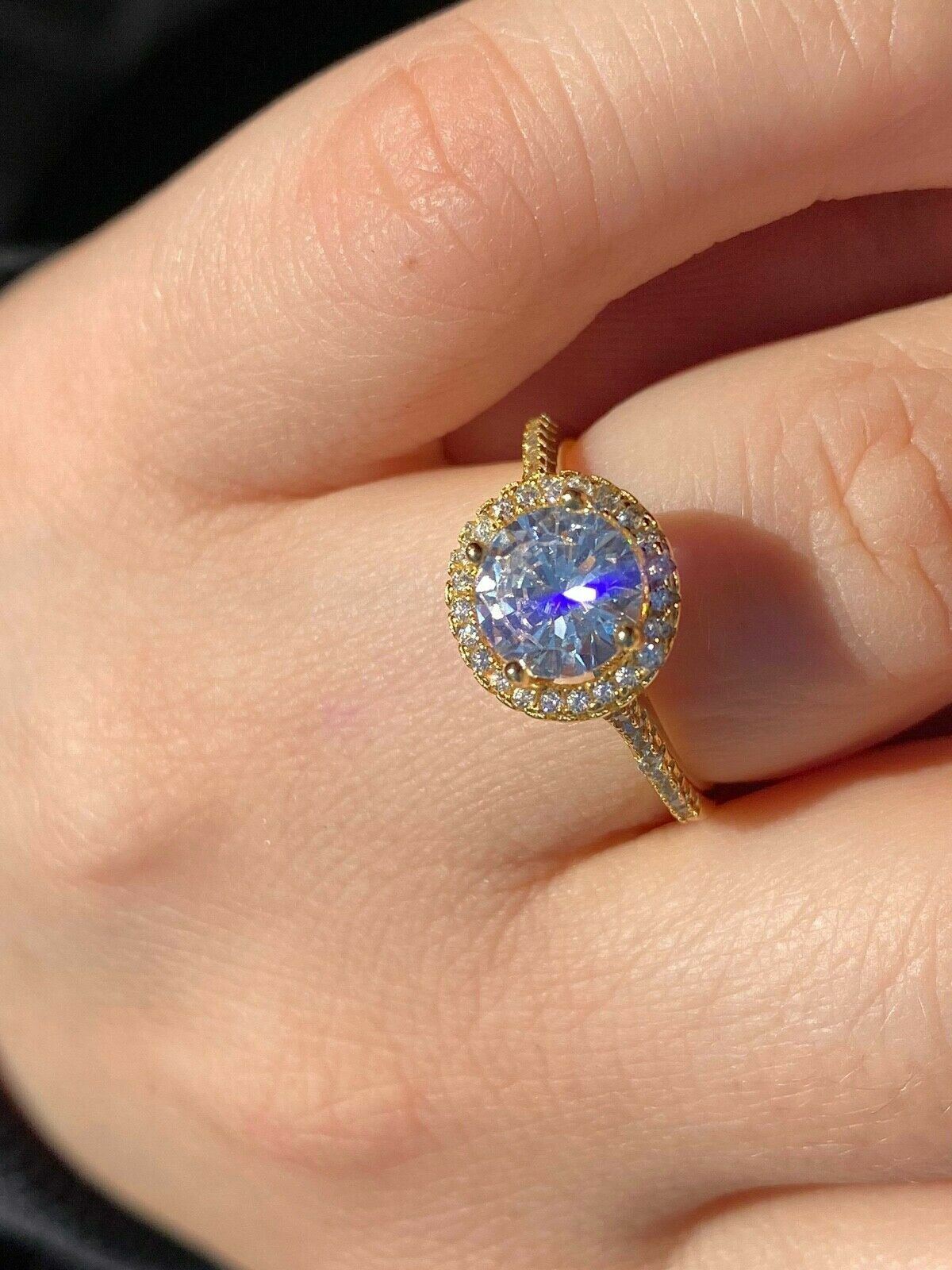 Solid Sterling Silver Icy Engagement Promise Ring 14k Yellow Rose Gold Plated CZ