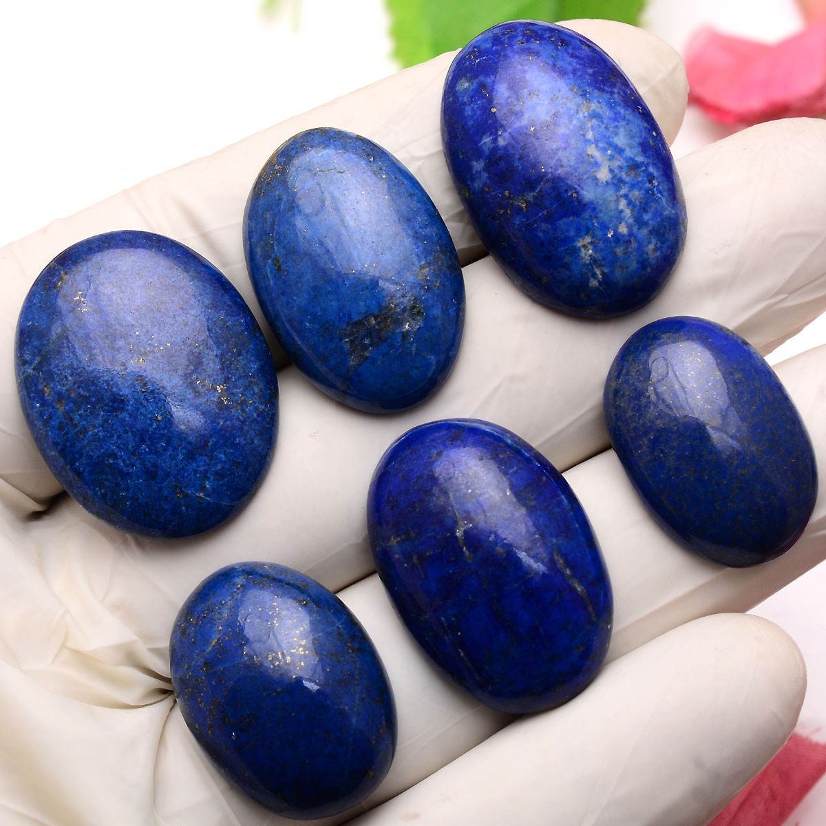 6 Pcs Natural Lapis Lazuli 22mm-28mm Oval Cabochon Untreated Loose Gemstones Lot