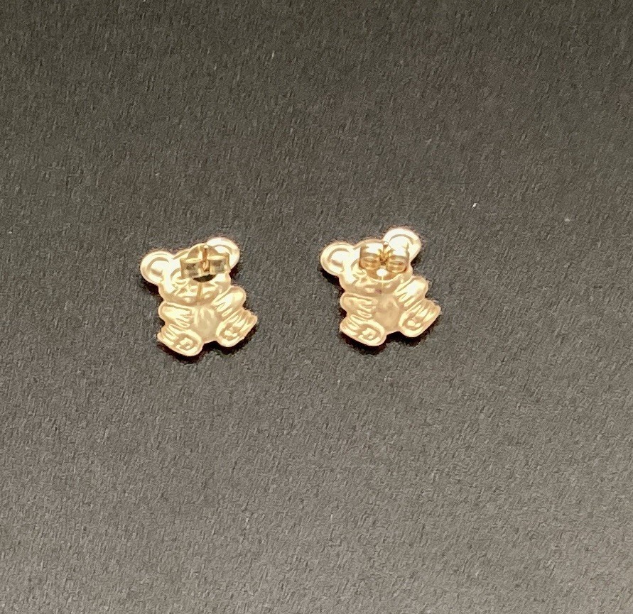 Real Stamped 10 KT Yellow Gold Hollow Gummy Bear Children Studs